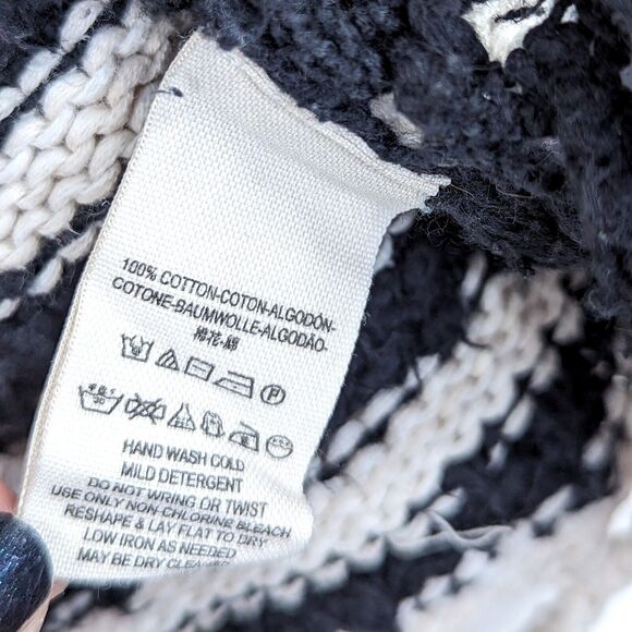 Free People Black French Creek Crochet Sweater Open Knit Boucle Stripe Small - Picture 7 of 8